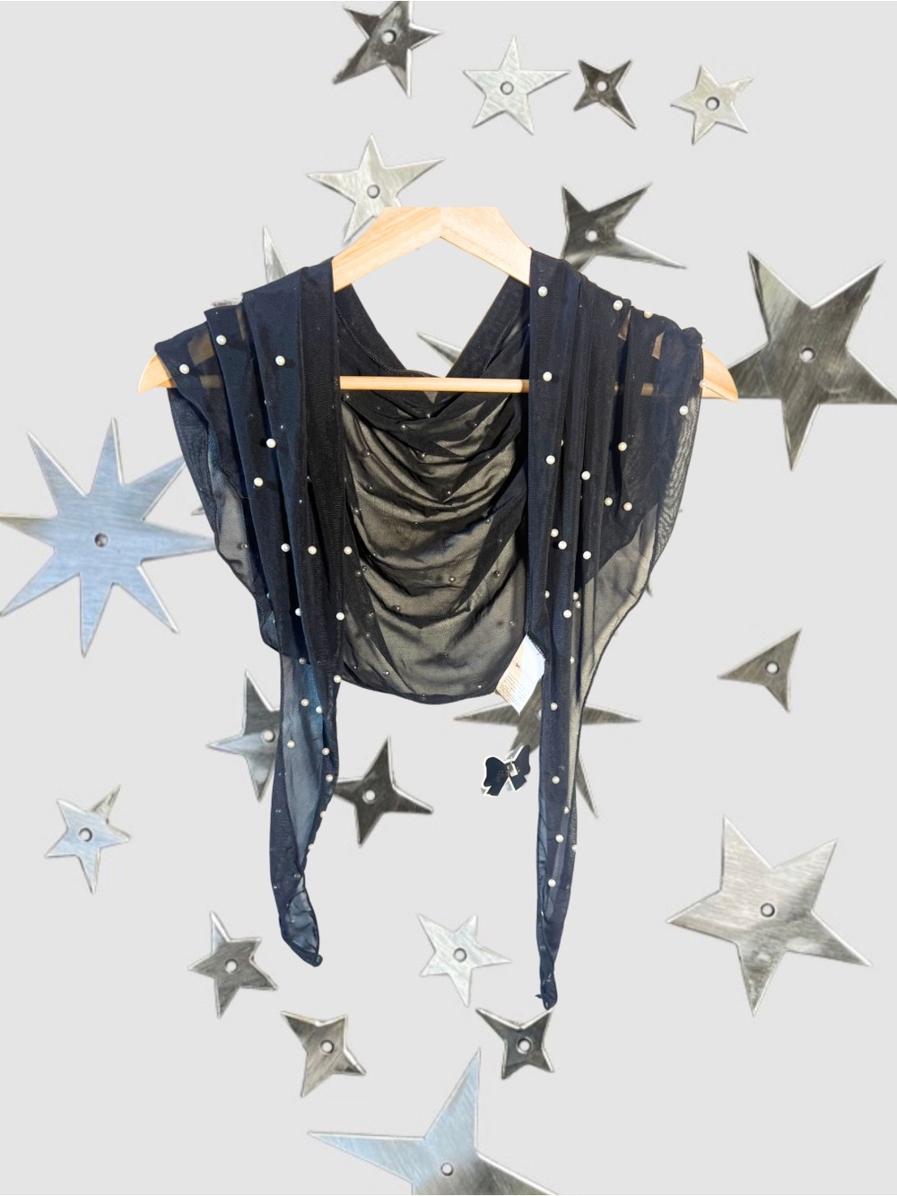 Sheer black and pearl swim cover waist scarf